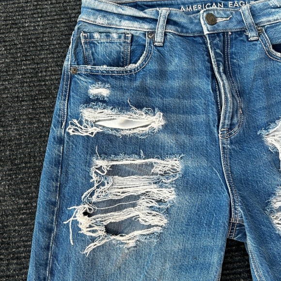 American Eagle Baggy Jeans Distressed Denim Blue Jeans Size 4 Stretch Waistband - Picture 5 of 11
